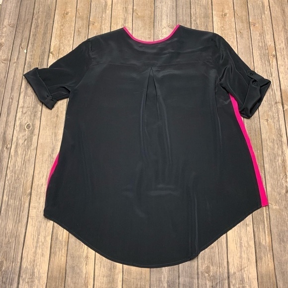 AMANDA UPRICHARD Silk Blouse Color Block short sleeve Top preppy minimalist MED - Picture 7 of 7